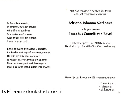 Adriana Johanna Verhoeve  Josephus Cornelis van Bavel