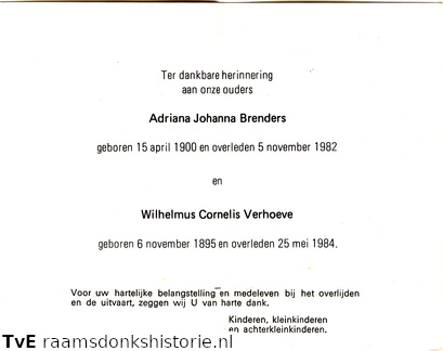 Wilhelmus Cornelis Verhoeve Adriana Johanna Brenders