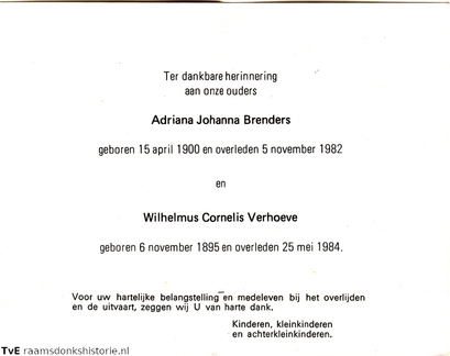Wilhelmus Cornelis Verhoeve  Adriana Johanna Brenders