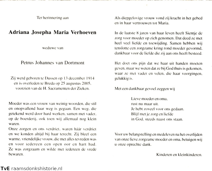 Adriana Josepha Maria Verhoeven  Petrus Johannes van Dortmont