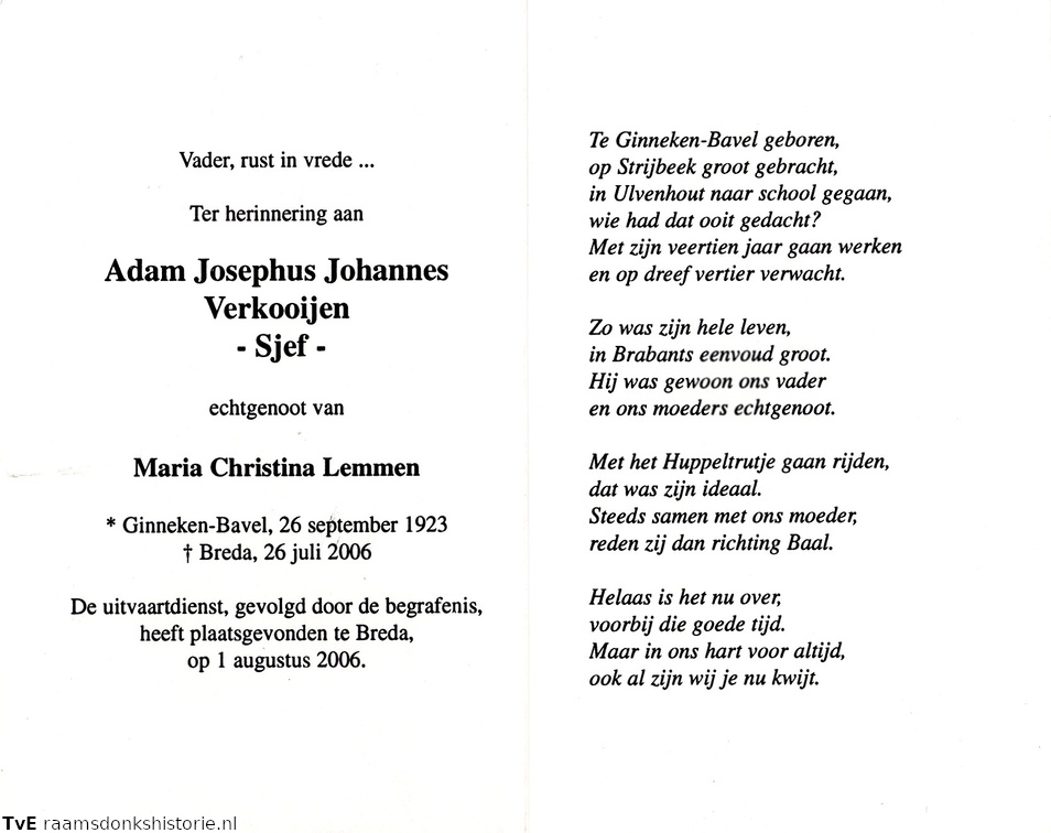Adam Josephus Johannes Verkooijen  Maria Christina Lemmen