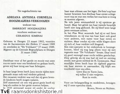 Adriana Antonia Cornelia Verkooijen Embrecht Hooijmaijers  Gerardus Kimenai