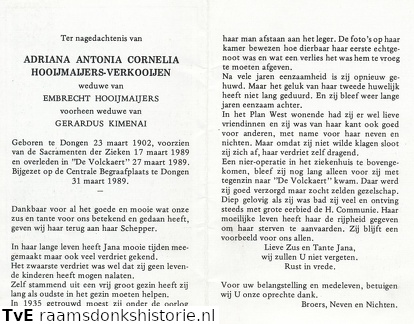 Adriana Antonia Cornelia Verkooijen  Embrecht Hooijmaijers   Gerardus Kimenai