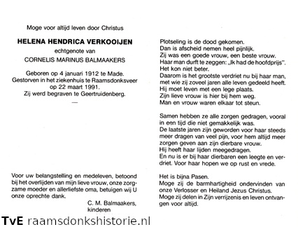 Helena Hendrica Verkooijen Cornelis Marinus Balmaakers