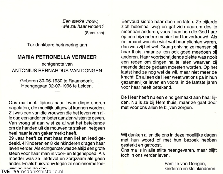 Maria Petronella Vermeer  Antonius Bernardus van Dongen