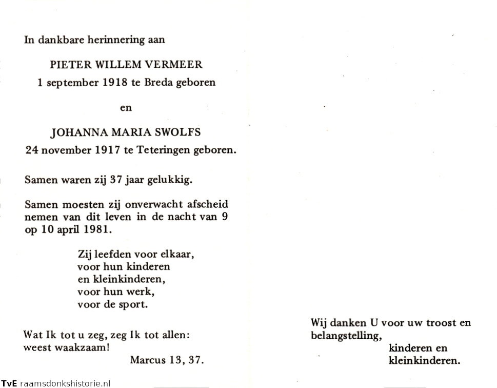 Pieter Willem Vermeer Johanna Maria Swolfs