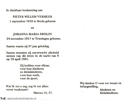Pieter Willem Vermeer Johanna Maria Swolfs