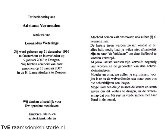 Adriana Vermeulen  Leonardus Weterings