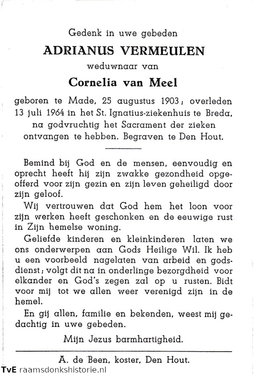 Adrianus Vermeulen  Cornelia van Meel