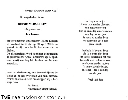 Betsie Vermeulen  Jan Jansen