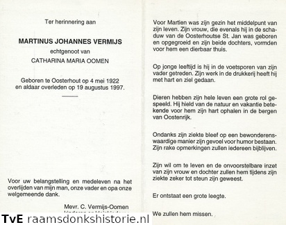 Martinus Johannes Vermijs  Catharina Maria Oomen