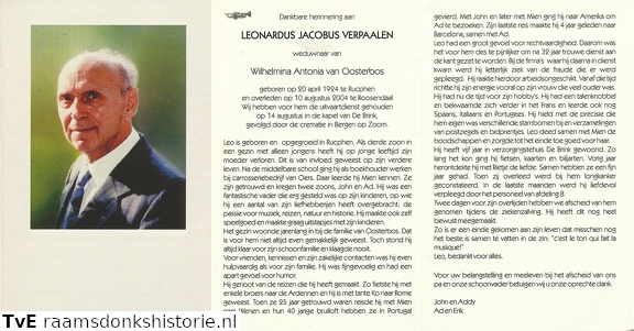 Leonardus Jacobus Verpaalen Wilhelmina Antonia van Oosterbos