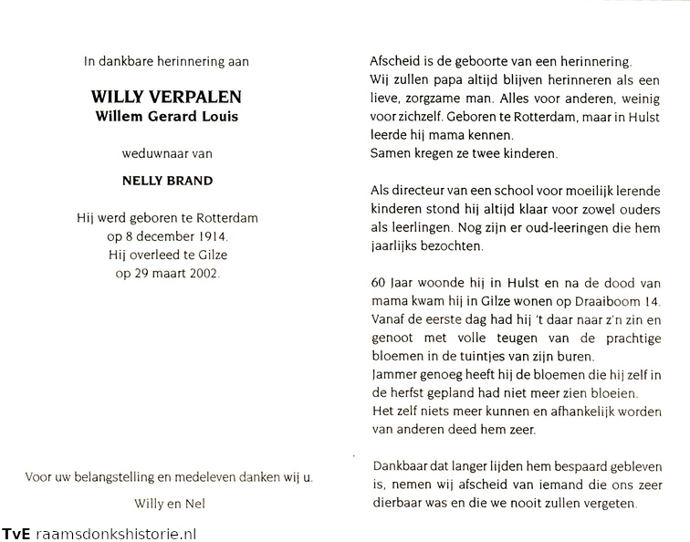 Willem Gerard Louis Verpalen Nelly Brand
