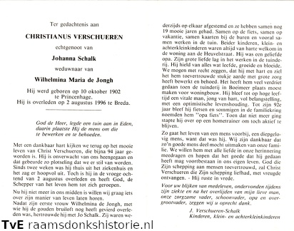 Christianus Verschueren Johanna Schalk Wilhelmina Maria de Jongh