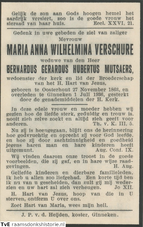 Maria Anna Wilhelmina Verschure  Bernardus Gerardus Hubertus Mutsaers