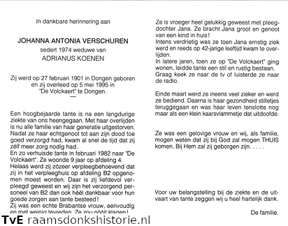 Johanna Antonia Verschuren Adrianus Koenen