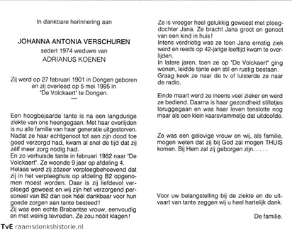 Johanna Antonia Verschuren  Adrianus Koenen