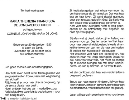 Maria Theresia Francisca Verschuren  Cornelis Johannes Maria de Jong
