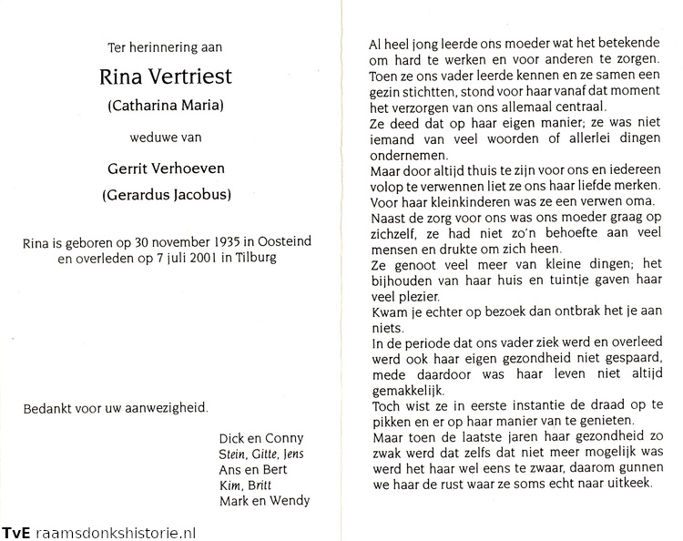 Catharina Maria Vertriest  Gerardus Jacobus Verhoeven