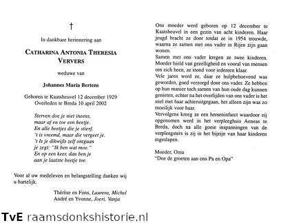Catharina Antonia Theresia Ververs  Johannes Maria Bertens