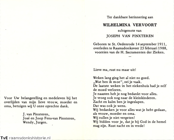Wilhelmina Vervoort  Joseph van Pinxteren
