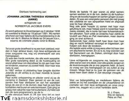 Johanna Jacoba Theresia Verwater  Norbertus Jacobus Evers