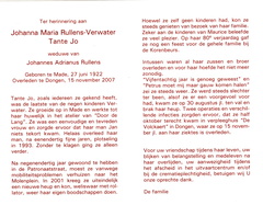 Johanna Maria Verwater  Johannes Adrianus Rullens