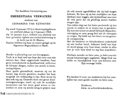 Emerantia Verwaters Leonardus van Rijthoven