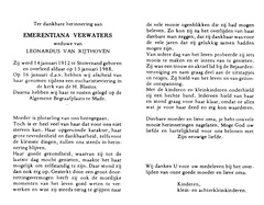 Emerantia Verwaters  Leonardus van Rijthoven