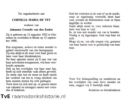 Cornelia Maria de Vet  Johannes Cornelis van den Enden