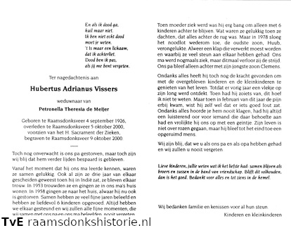 Hubertus Adrianus Vissers  Petronella Theresia de Meijer