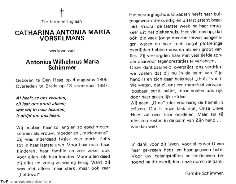 Catharina Antonia Maria Vorselmans  Antonius Wilhelmus Maria Schimmer