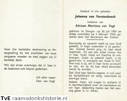 Johanna van Vorstenbosch  Adriaan Martinus van Vugt