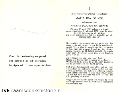 Maria Ida de Vos  Andries Jacobus Ratelband