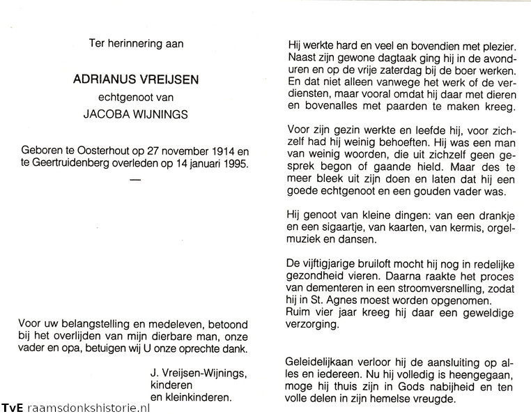 Adrianus Vreijsen  Jacoba Wijnings