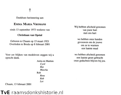 Emma Maria Vromans Christiaan van Opstal