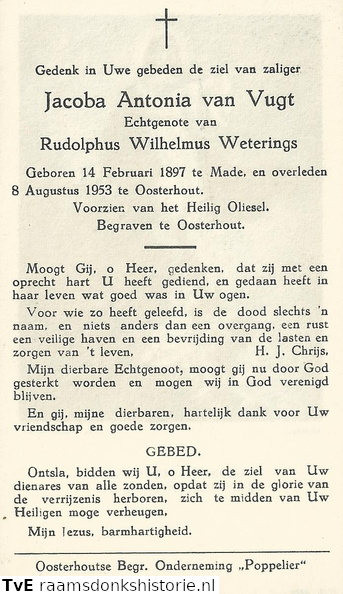 Jacoba Antonia van Vugt   Rudolphus Wilhelmus Weterings