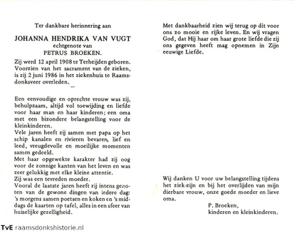Johanna Hendrika van Vugt  Petrus Broeken