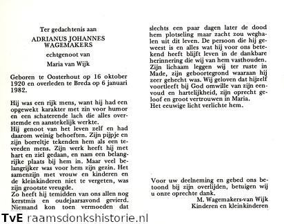 Adrianus Johannes Wagemakers Maria van Wijk