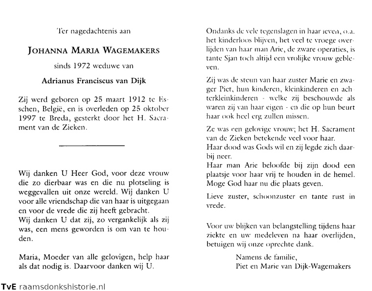 Johanna Maria Wagemakers Adrianus Franciscus van Dijk