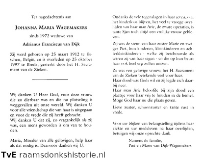 Johanna Maria Wagemakers Adrianus Franciscus van Dijk