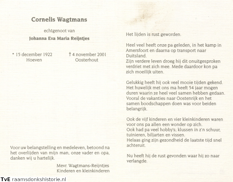 Cornelis Wagtmans Johanna Eva Maria Reijntjes