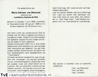 Maria Adriana van Wanrooij Lambertus Justinus de Witt