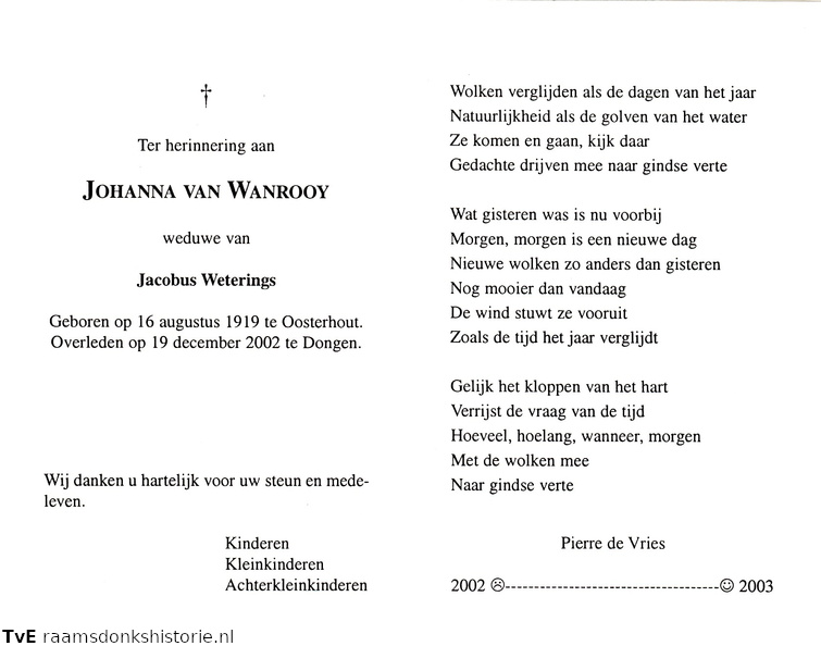 Johanna van Wanrooy Jacobus Weterings