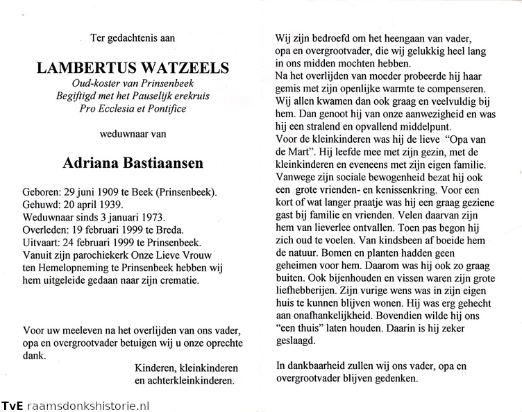Lambertus Watzeels Adriana Bastiaansen