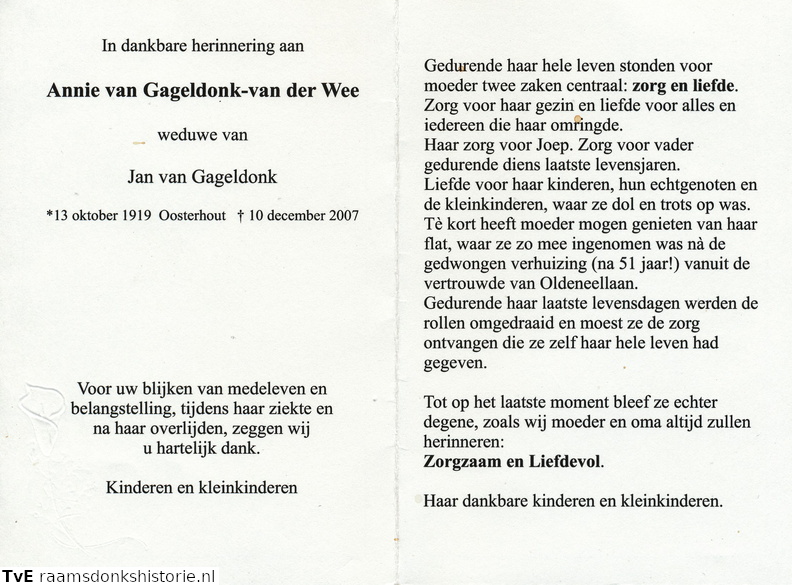 Annie van der Wee Jan Van Gageldonk