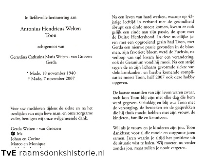 Antonius Hendricus Welten Gerardina Catharina Maria van Groezen