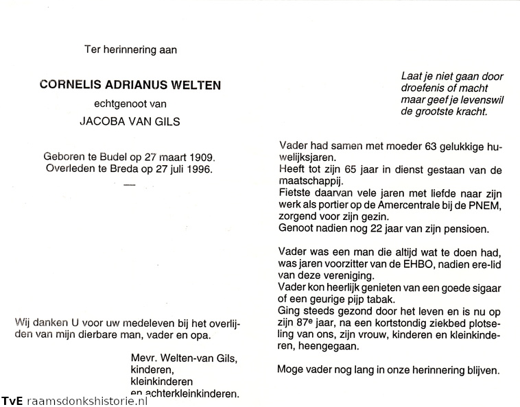 Cornelis Adrianus Welten Jacoba van Gils