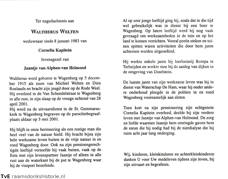 Waltherus Welten-(vr) Jaantje van Helmond Cornelia Kapitein