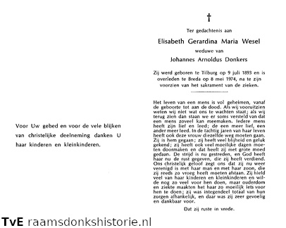 Elisabeth Gerardina Maria Wesel Johannes Arnoldus Donkers